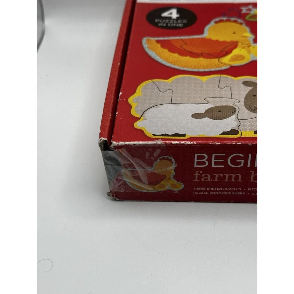 Petit Collage Beginner Puzzle Farm Babies 4 Wood Puzzles in One Complete Set
